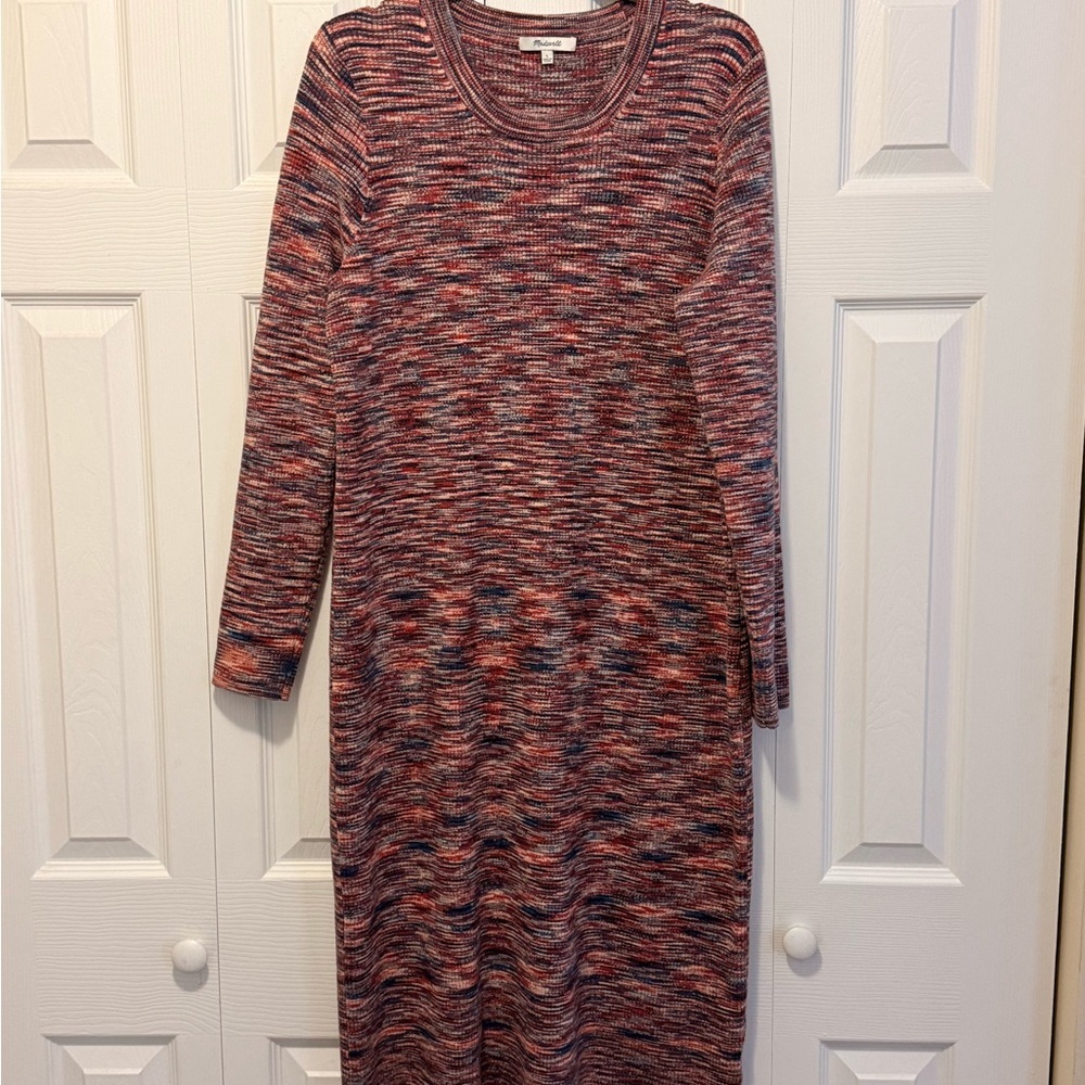 J.Crew Multicolor Space Dye Knit Midi Dress Size L Cotton Blend Long Sleeve